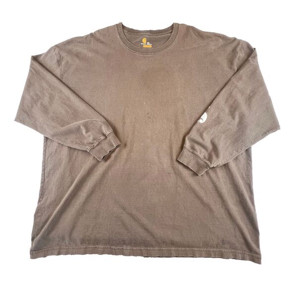 Carhartt Shirt 4X Washed Brown Workwear Streetwear Rugged Urban Long Sleeve Tee - Picture 14 of 15